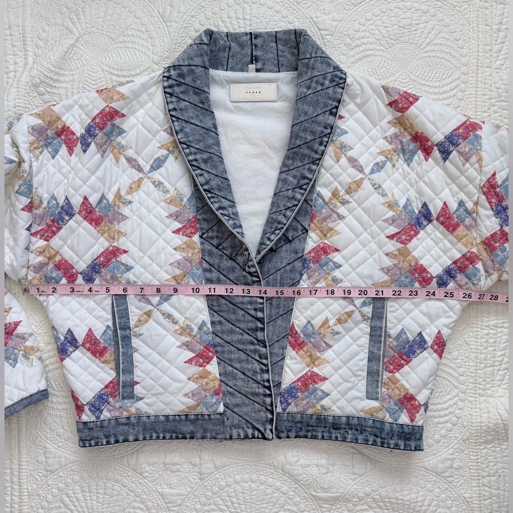 Blank NYC Quilted Patchwork Cropped Jacket in Cream, Blue & Coral - Picture 12 of 16